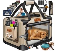 Lovpet® Caja de Transporte para Perro y Gato, Bolsa de Transporte, Bolsa Plegable para Perro y Gato, Incl. Comedero para Perro y Bandolera, XL - 81,3x58,4x58,4cm - Beige