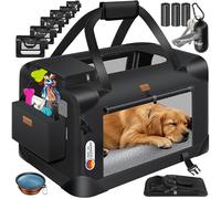 LOVPET® Caja de Transporte para Perro y Gato, Bolsa de Transporte, Bolsa Plegable para Perro y Gato, Incl. Comedero para Perro y Bandolera, XXL - 91,4x63,5x63,5cm - Negro