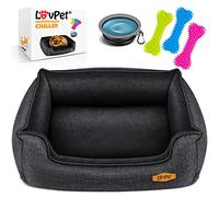 Lovpet® Cama para Perro Chiller, Incl. Cuenco + 3X Huesos masticables, Cojín para Perros pequeños, medianos y Grandes, Funda extraíble/Lavable, 110x75x27cm - Antracita - XL