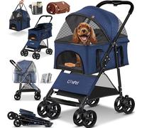LOVPET Cochecito para perros 2 en 1, bolsa de transporte, plegable, hasta 20 kg, con ventana de red, soporte para bebidas, cubierta de protección contra la lluvia, para mascotas