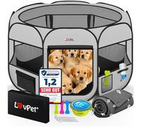 Lovpet® Parque Plegable para Cachorros y Gatos, Incluye comedero para Perros y Gatos, Tejido Oxford, Sistema desplegable para Interior y Exterior