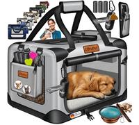 Lovpet® Transportín para perros, plegable, incluye cuenco para alimento, tamaño S: 49,5 x 34,5 x 35 cm, caja de transporte para mascotas, perros y gatos, gris claro
