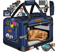 Lovpet® Transportín para perros, plegable, incluye cuenco para alimento, tamaño S: 49,5 x 34,5 x 35 cm, caja de transporte para mascotas, perros y gatos, azul marino