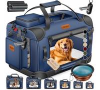Lovpet® Transportín para perros, plegable, incluye cuenco para alimento, tamaño XL 81,3 x 58,4 x 58,4 cm, caja de transporte para mascotas, perros y gatos, azul marino