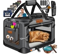 Lovpet® Transportín para perros, plegable, incluye cuenco para alimento, tamaño XL: 81,3 x 58,4 x 58,4 cm, caja de transporte para mascotas, perros y gatos, antracita