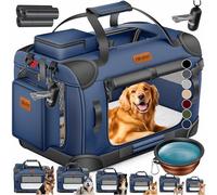 Lovpet® Transportín para perros, plegable, incluye cuenco para alimento, tamaño XXL: 91,4 x 63,5 x 63,5 cm, caja de transporte para mascotas, perros y gatos, azul marino