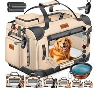 Lovpet® Transportín para perros, plegable, incluye cuenco para alimento, tamaño XXL: 91,4 x 63,5 x 63,5 cm, caja de transporte para mascotas, perros y gatos, beis