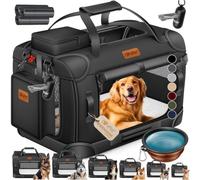 Lovpet® Transportín para perros, plegable, incluye cuenco para alimento, tamaño XXXL: 102 x 69 x 69 cm, caja de transporte para mascotas, perros y gatos, negro