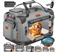 Lovpet® Transportín para perros, plegable, incluye cuenco para alimento, tamaño XXXL: 102 x 69 x 69 cm, caja de transporte para mascotas, perros y gatos, gris claro