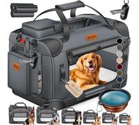 Lovpet® Transportín para perros, plegable, incluye cuenco para alimento, tamaño XXXL: 102 x 69 x 69 cm, caja de transporte para mascotas, perros y gatos, antracita