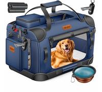 Lovpet® Transportín para perros, plegable, incluye cuenco para alimento, tamaño XXXL: 102 x 69 x 69 cm, caja de transporte para mascotas, perros y gatos, azul marino