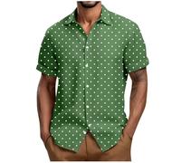 Lovraj Camisa de manga corta para hombre para tiempo libre - Camisa de verano de tallas grandes con lunares - Camisa de verano de manga corta con botones - Corte regular sin planchado, verde, 4XL