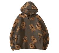 Lovraj Hoodie Damen Oversize mit süßes Beär Muster beiden seitig Fflauschig Kapuzenpullover Kuschelig Plüsch Pullover mit Taschen Warm Winter Kapuzenpulli, marrón, S