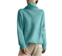 Lovraj Jersey de cuello alto para mujer, de invierno, cálido, monocolor, cuello alto, jersey de punto, informal, manga larga, elegante jersey de invierno, verde, L