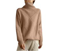 Lovraj Jersey de cuello alto para mujer, de invierno, cálido, monocolor, cuello alto, jersey de punto, informal, manga larga, elegante jersey de invierno, café, XL