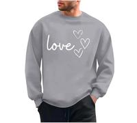 Lovraj Jersey de forro polar para hombre, fino, ligero, sudadera con estampado de corazón y estampado de carta de amor, cuello redondo, día de San Valentín, suéter de manga larga, sin capucha, suelto
