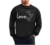 Lovraj Jersey de forro polar para hombre, fino, ligero, sudadera con estampado de corazón y estampado de carta de amor, cuello redondo, día de San Valentín, suéter de manga larga, sin capucha, suelto