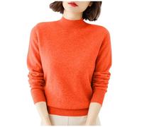 Lovraj Jersey de punto para mujer con cuello alto, elegante, monocolor, manga larga, jersey de punto suave, jersey básico de punto, ligero y cómodo, ajuste holgado, naranja, L
