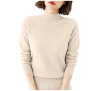 Lovraj Jersey de punto para mujer con cuello alto, elegante, monocolor, manga larga, jersey de punto suave, jersey básico de punto, ligero y cómodo, ajuste holgado, beige claro, XXL