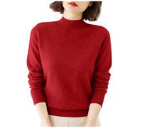 Lovraj Jersey de punto para mujer con cuello alto, elegante, monocolor, manga larga, jersey de punto suave, jersey básico de punto, ligero y cómodo, ajuste holgado, Vino, XXL