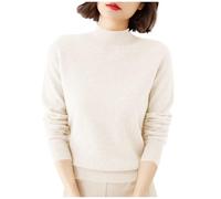 Lovraj Jersey de punto para mujer con cuello alto, elegante, monocolor, manga larga, jersey de punto suave, jersey básico de punto, ligero y cómodo, ajuste holgado, Blanco, XL