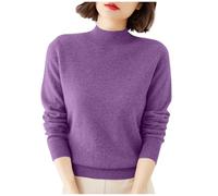 Lovraj Jersey de punto para mujer con cuello alto, elegante, monocolor, manga larga, jersey de punto suave, jersey básico de punto, ligero y cómodo, ajuste holgado, morado, XXL