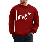 Lovraj Sudadera para hombre con estampado de corazón y estampado de carta de amor para el día de San Valentín, cuello redondo, jersey de manga larga, sin capucha, suelto, San Valentín, otoño, invierno