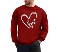 Lovraj Sudadera para hombre con estampado de corazón y estampado de carta de amor para el día de San Valentín, sin capucha, cuello redondo, jersey de forro polar, manga larga, para otoño e invierno