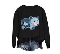 Lovraj Sudadera para mujer con estampado animal moderno cuello redondo suéter casual de forro polar sin capucha de forro polar manga larga otoño invierno manga larga tops, 01-negro, XS