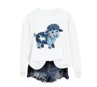 Lovraj Sudadera para mujer con estampado animal moderno cuello redondo suéter casual de forro polar sin capucha de forro polar manga larga otoño invierno manga larga tops, 02-blanco, XL