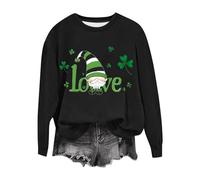 Lovraj Sudadera para mujer con estampado de trébol de forro polar, sin capucha, para el Día de San Patricio, festival irlandés, manga larga, manga larga, festiva, irlandesa, cuello redondo, manga