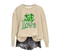 Lovraj Sudadera para mujer con estampado de trébol de forro polar, sin capucha, para el Día de San Patricio, festival irlandés, manga larga, manga larga, festiva, irlandesa, cuello redondo, manga