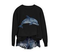 Lovraj Sudadera para mujer, cuello redondo, estampado animal, suelta, informal, forro polar, sin capucha, moderna camiseta de forro polar, camiseta de manga larga para otoño e invierno, 01-negro, 3XL