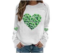 Lovraj Sudadera para mujer sin capucha con estampado de tréboles de San Patricio, manga larga, parte superior irlandesa, festiva, cuello redondo, manga larga, 03-blanco, S