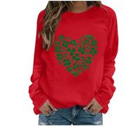Lovraj Sudadera para mujer sin capucha de manga larga con estampado de trébol corazón irlandés festivo cuello redondo jersey de forro polar Lucky Irish St Patricio Día Tops, rojo, XL