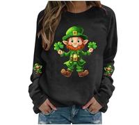 Lovraj Sudadera para mujer sin capucha para el Día de San Patricio, suéter verde con estampado de sombrero de manga larga, parte superior irlandesa, festivo, cuello redondo, manga larga, 02-negro, S