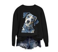Lovraj Sudaderas para mujer con estampado de animales, sin capucha, informal, cuello redondo, forro polar, suelto, manga larga, otoño, invierno, manga larga, 01-negro, XXL