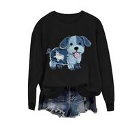 Lovraj Sudaderas para mujer Ocio Estampado Animal Jersey Sin Capucha Suéter Holgado Cuello Redondo Polar Moderno Polar Camiseta Manga Larga Otoño Invierno Manga Larga Tops, 01-negro, XL