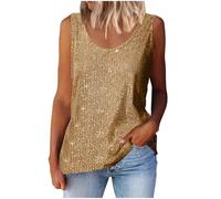 Lovraj Top con purpurina para mujer, tallas grandes, con lentejuelas, para festival, cuello redondo, suelta, festiva, para Nochevieja, dorado, XL
