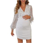 Lovraj Vestido de mujer con purpurina, manga larga, con lentejuelas, vestido de maternidad, cuello en V, vestido de cadera, vestido bodycon para embarazadas, corte ajustado, vestido de fiesta