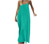 Lovraj Vestido largo para mujer, espalda descubierta, tirantes delgados, largo hasta el tobillo, vestido de playa, monocolor, sin mangas, vestido de verano, holgado, camisón para mujer, verde menta
