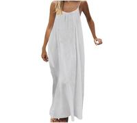 Lovraj Vestido largo para mujer, espalda descubierta, tirantes delgados, largo hasta el tobillo, vestido de playa, monocolor, sin mangas, vestido de verano, holgado, camisón para mujer, Blanco, L