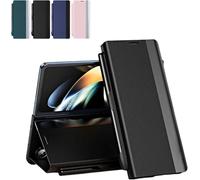 Lovreko Luxury Electroplated Leather Magnetic Phone Case with Phone Stand and Pen Slot for Galaxy Z Fold 4/5/6/7, Anti-Fall Leather Case (Black,for Z Fold5)