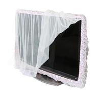 LOVSSU Cortina de puerta tela encaje, círculo TV que se puede voltear, cubierta antipolvo, pantalla Monitor, decoraciones for el hogar, con elástico(White,48-58 inches)