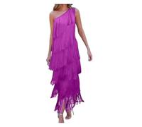 LOVSSU Vestido Flecos Vestido Elegante con diseño de borlas y Flecos for Noche for Mujer, Largo de un Hombro, for cóctel, Fiesta de graduación y Baile. para Mujer(Purple,S)