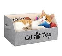 LOVSTORAGE Caja grande de juguetes para gatos, cesta de almacenamiento de juguetes para gatos, 2 veces más gruesa, plegable, resistente, para organizar juguetes, golosinas, ropa y accesorios (gris)