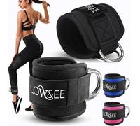 LOW&EE® 2 Tobilleras Poleas Gym - Correas Tobillo Gimnasio para Patadas Gluteos - Tobillera para Polea Acolchada para Mujeres y Hombres - Correa Tobillos Gym para Máquina de Cable Fitness (Negro)