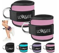 LOW&EE® Pack 2 Tobilleras Poleas Gym - Tobillera para Polea Acolchada para Mujeres y Hombres- Correa Tobillos Gym para Máquina de Cable Fitness y Gimnasio - Accesorios Gym (Rosa)