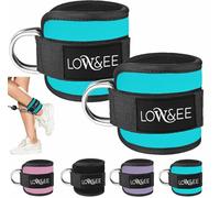 LOW&EE® Pack 2 Tobilleras Poleas Gym - Tobillera para Polea Acolchada para Mujeres y Hombres- Correa Tobillos Gym para Máquina de Cable Fitness y Gimnasio - Accesorios Gym (Cyan)