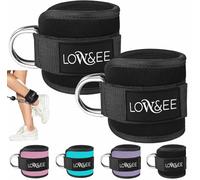 LOW&EE® Pack 2 Tobilleras Poleas Gym - Tobillera para Polea Acolchada para Mujeres y Hombres- Correa Tobillos Gym para Máquina de Cable Fitness y Gimnasio - Accesorios Gym (Negro)